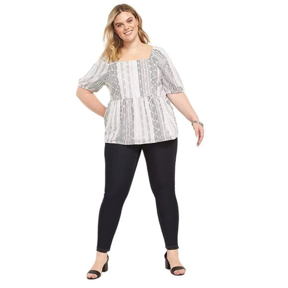 Lane Bryant Short Sleeve Square Neck Eyelet Peplum Top, Plus Size 16 - Picture 4 of 8